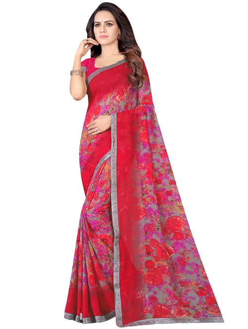 floral printed saree with blouse - 16894824 - Very Small Image - 1