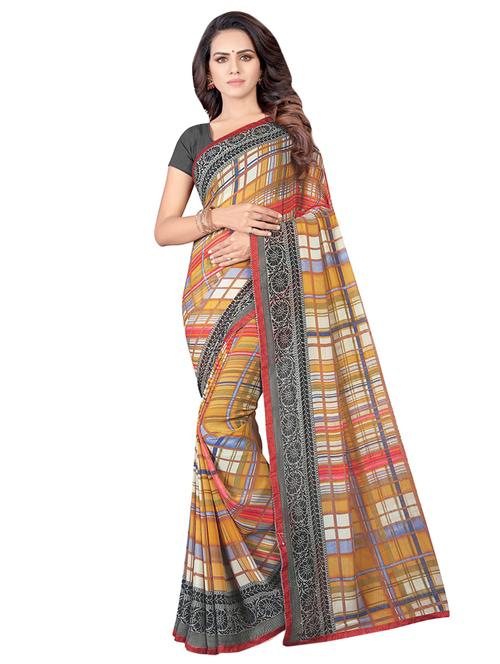 check printed saree with blouse - 16894834 - Very Small Image - 1