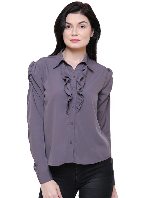 frill trim solid shirt - 16894930 - Very Small Image - 1