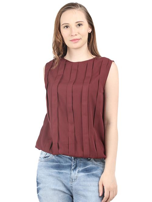 round neck pleated blouson top - 16894939 - Very Small Image - 1