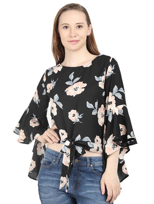 tie front floral crop top - 16894944 - Very Small Image - 1