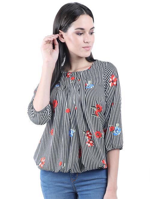 pleat detail striped blouson top - 16894950 - Very Small Image - 1