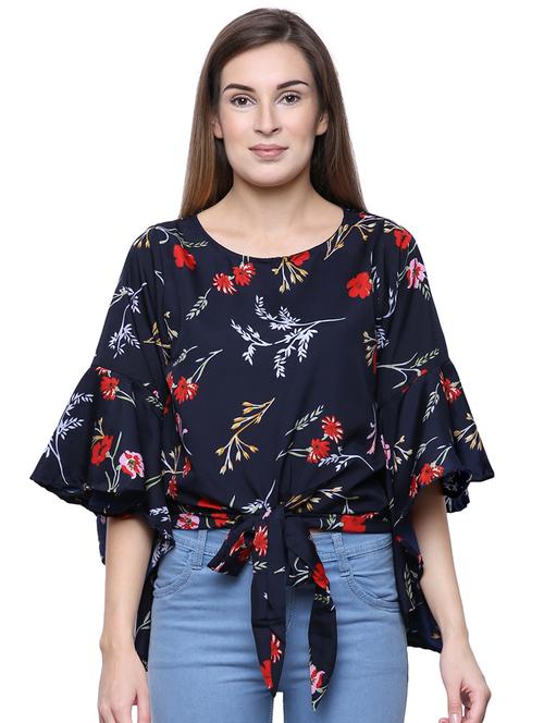 tie front floral top - 16894951 - Very Small Image - 1