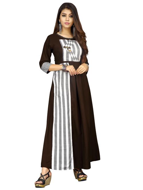 striped a-line ethnic dress - 16895706 - Very Small Image - 1
