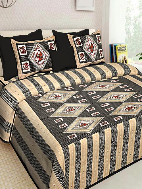 cotton jaipuri double bedsheet with 2 pillow covers - 16896200 - Very Small Image - 1