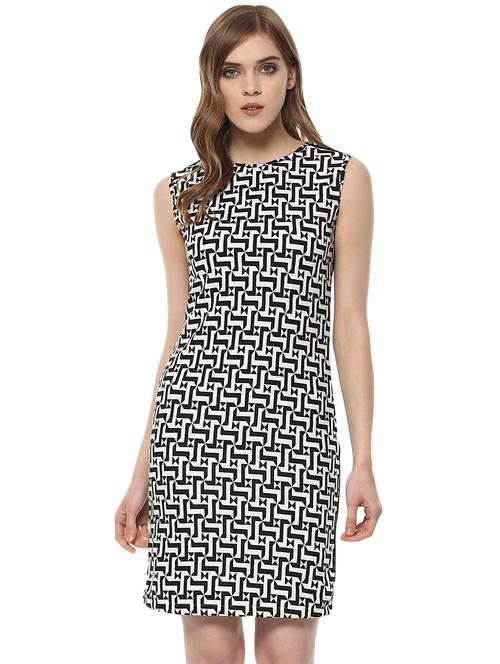 round neck geometric print sheath dress - 16897152 - Very Small Image - 1