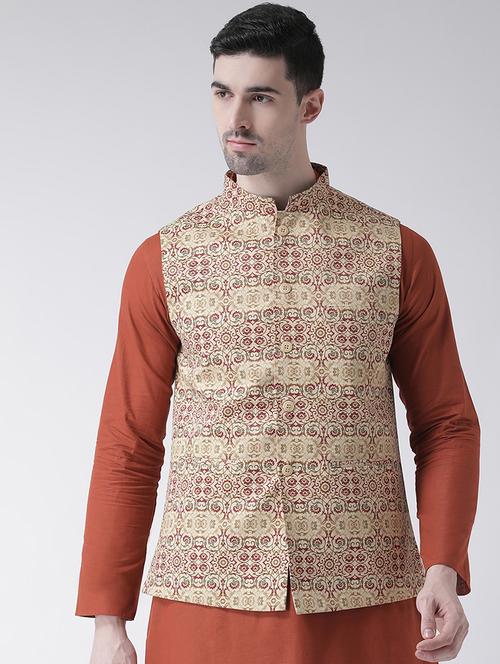 yellow floral printed nehru jacket - 16899820 - Very Small Image - 1