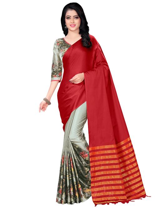 half & half printed saree with blouse - 16899863 - Very Small Image - 1