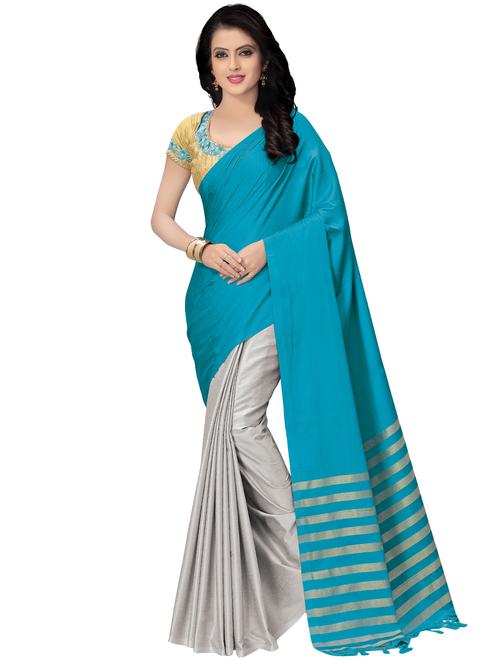 solid half and half saree with blouse - 16899972 - Very Small Image - 1