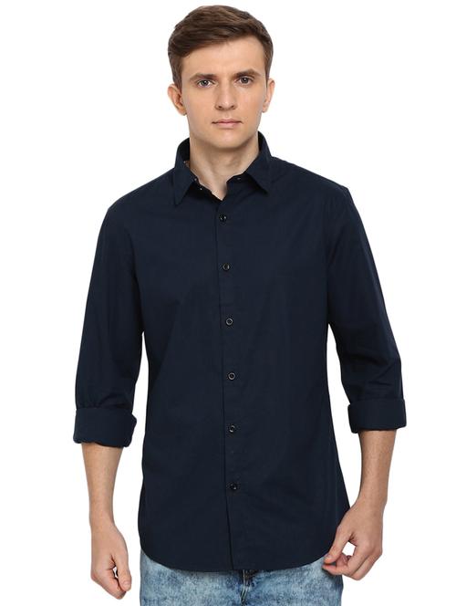 navy blue solid casual shirt - 16900176 - Very Small Image - 1