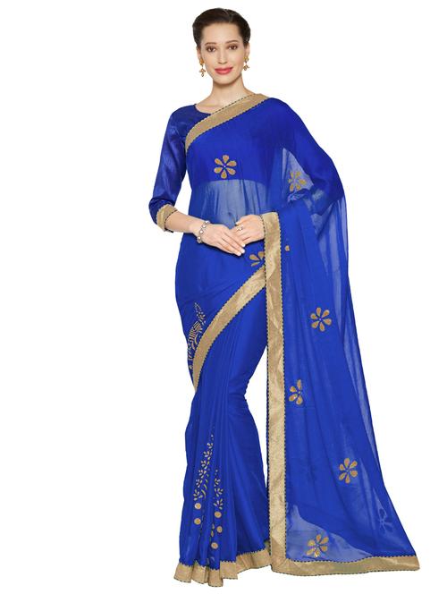 foil print bordered saree with blouse - 16900212 - Very Small Image - 1