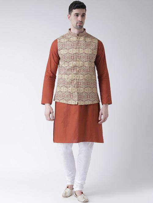 brown solid kurta pyjama set with beige nehru jacket - 16900268 - Very Small Image - 1