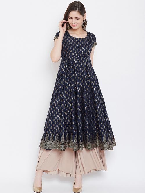 gold print anarkali kurta - 16900345 - Very Small Image - 1