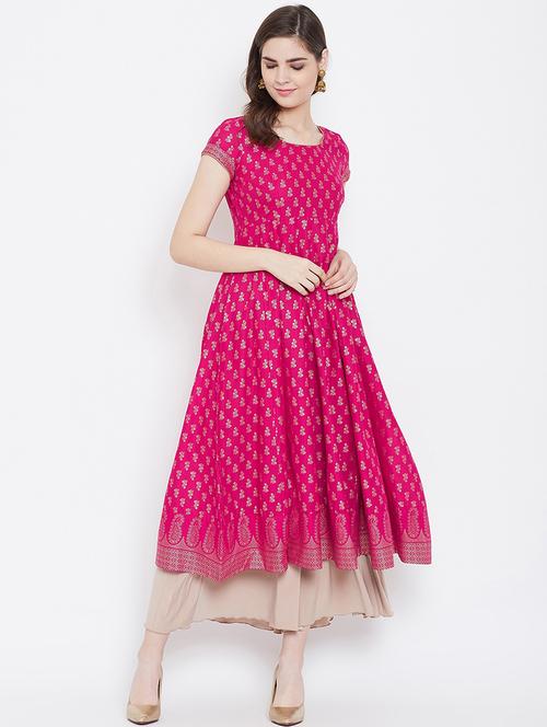 gold print anarkali kurta - 16900347 - Very Small Image - 1