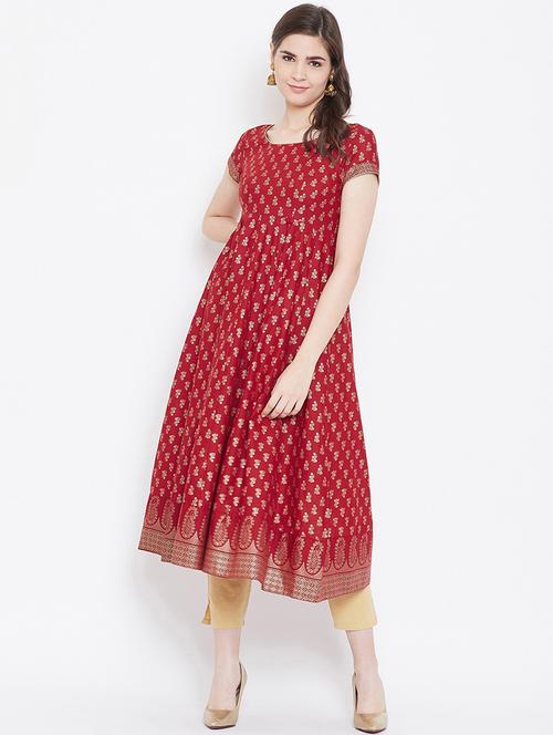 gold print anarkali kurta - 16900351 - Very Small Image - 1