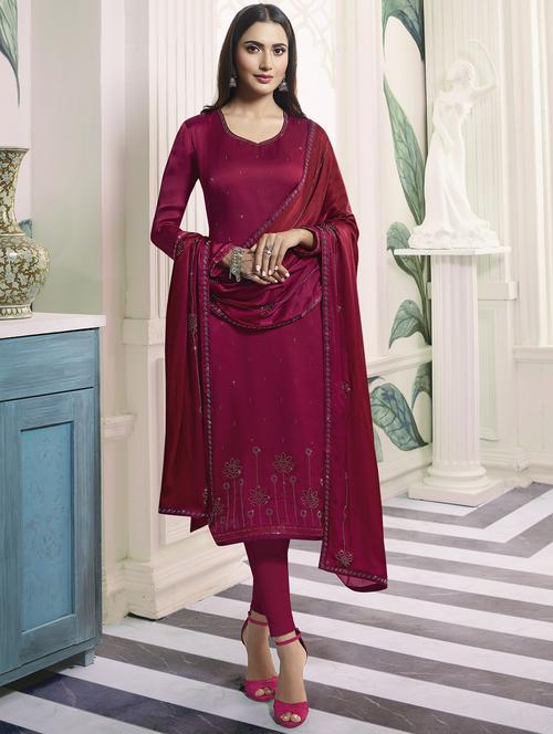 sequined straight pant semi-stitched suit set - 16900802 - Very Small Image - 1