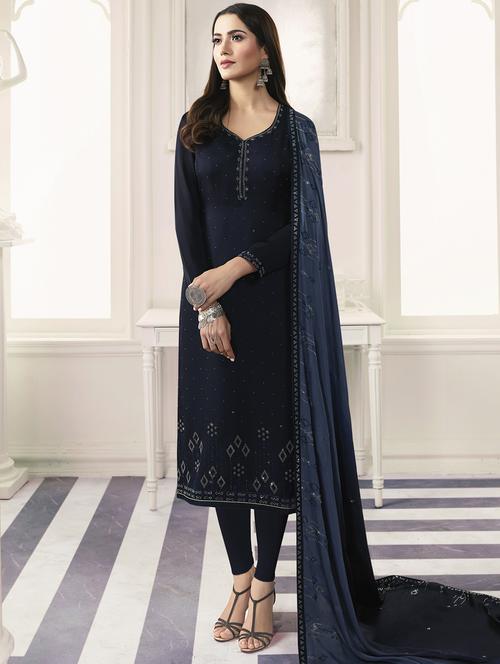 sequined straight pant semi-stitched suit set - 16900803 - Very Small Image - 1