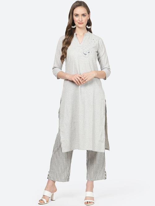 embroidered kurta palazzo set - 16900834 - Very Small Image - 1