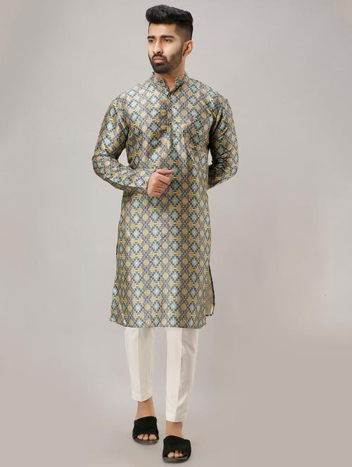 green silk blend printed long kurta - 16901048 - Very Small Image - 1