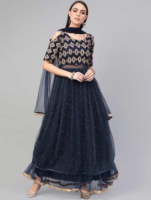 embroidered net a-line gown - 16901165 - Very Small Image - 1