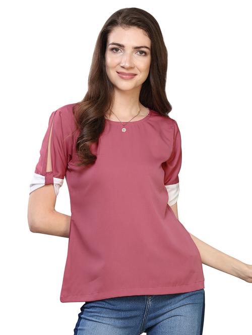 slit sleeved contrast detail top - 16901201 - Very Small Image - 1