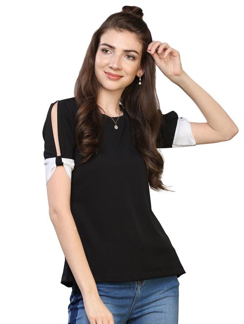 slit sleeved contrast detail top - 16901202 - Very Small Image - 1