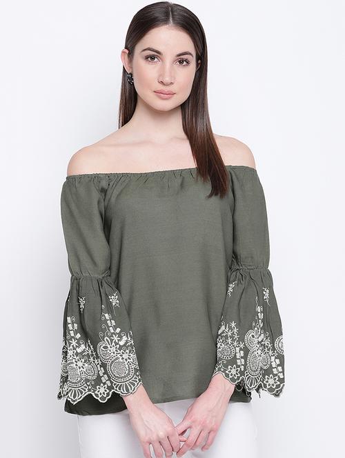 off shoulder embroidered top - 16901826 - Very Small Image - 1