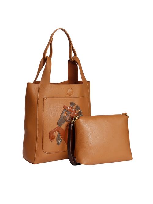 tan leatherette (pu) combo tote - 16902179 - Very Small Image - 1