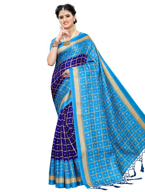 checkered bhagalpuri saree with blouse - 16902225 - Very Small Image - 1