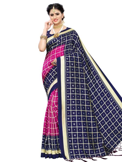 checkered bhagalpuri saree with blouse - 16902230 - Very Small Image - 1