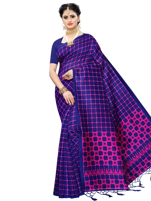 checkered bhagalpuri saree with blouse - 16902267 - Very Small Image - 1