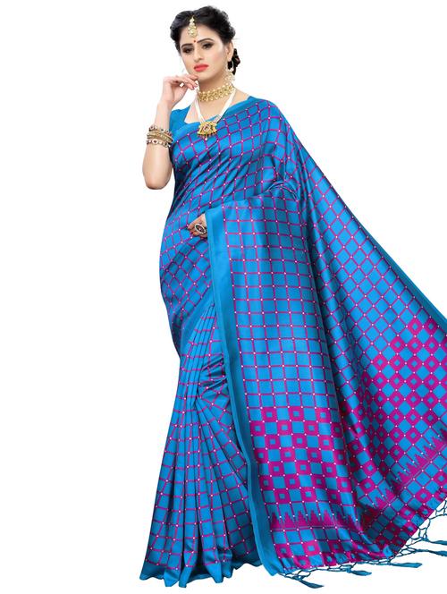 checkered bhagalpuri saree with blouse - 16902272 - Very Small Image - 1