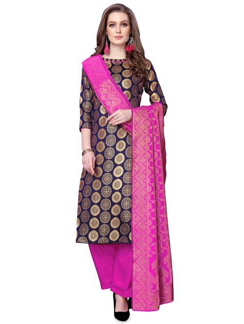 self design straight pant unstitched suit - 16902541 - Very Small Image - 1