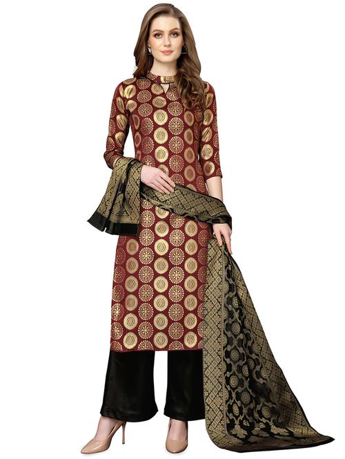 self design straight pant unstitched suit - 16902543 - Very Small Image - 1