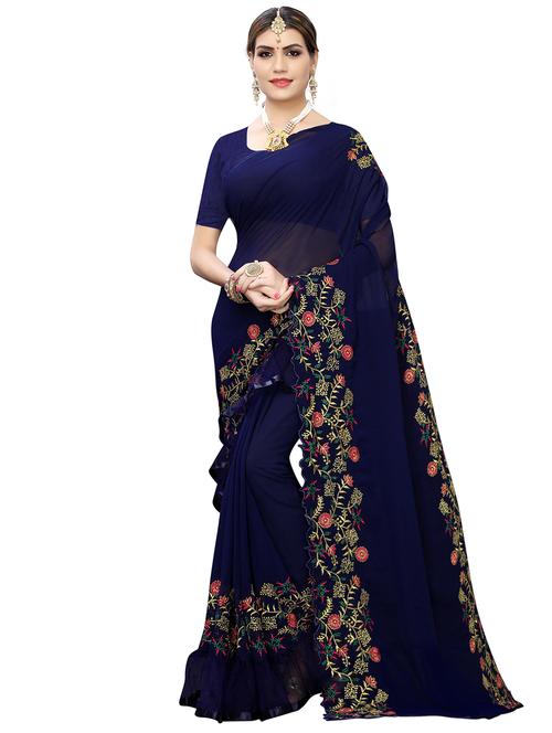 self design embroidered saree with blouse - 16902590 - Very Small Image - 1
