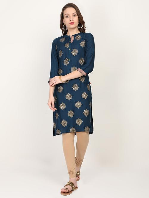 gold print straight kurta - 16903208 - Very Small Image - 1