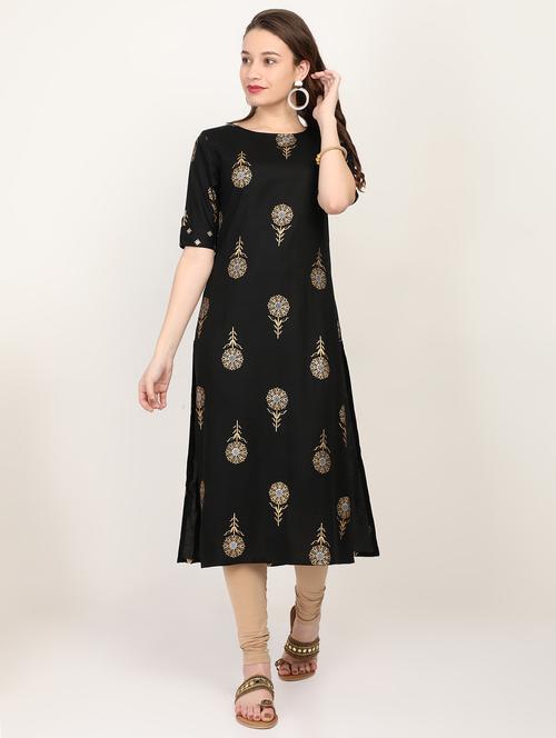 gold print straight kurta - 16903215 - Very Small Image - 1