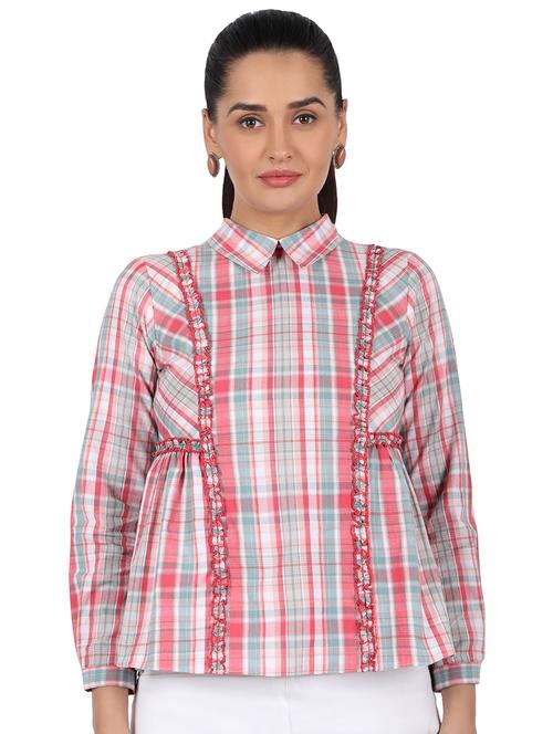 frill detail checkered top - 16903593 - Very Small Image - 1