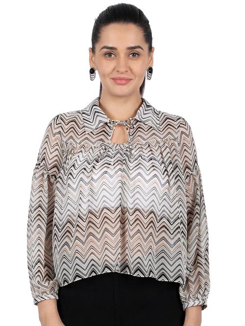 tie up neck chevron peasant top - 16903599 - Very Small Image - 1