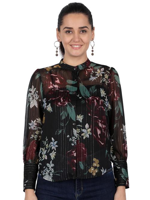 mandarin neck floral top - 16903605 - Very Small Image - 1