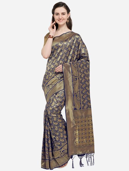 paisley banarasi saree with blouse - 16904089 - Very Small Image - 1
