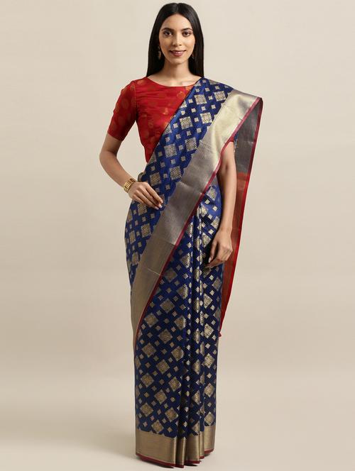 ethnic motif banarasi saree with blouse - 16904097 - Very Small Image - 1