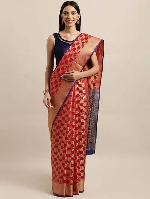 floral banarasi saree with blouse - 16904099 - Very Small Image - 1