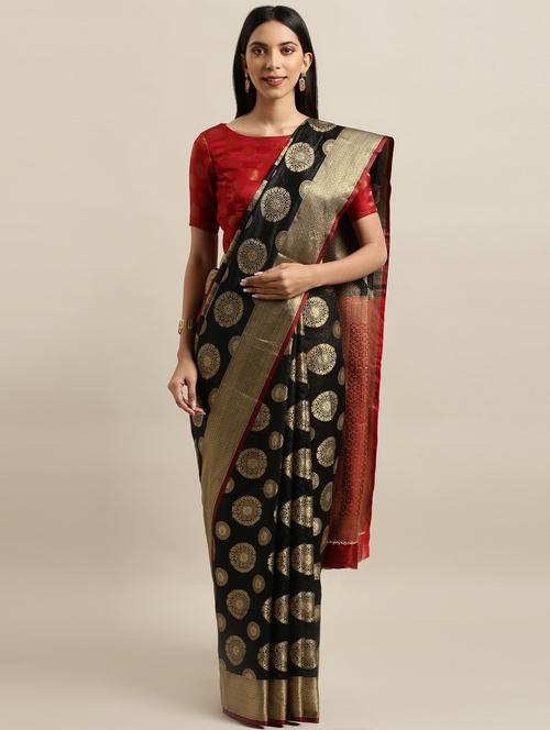 ethnic motif banarasi saree with blouse - 16904102 - Very Small Image - 1