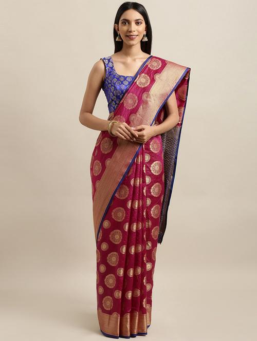 floral banarasi saree with blouse - 16904103 - Very Small Image - 1