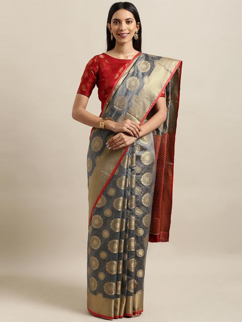 floral banarasi saree with blouse - 16904104 - Very Small Image - 1