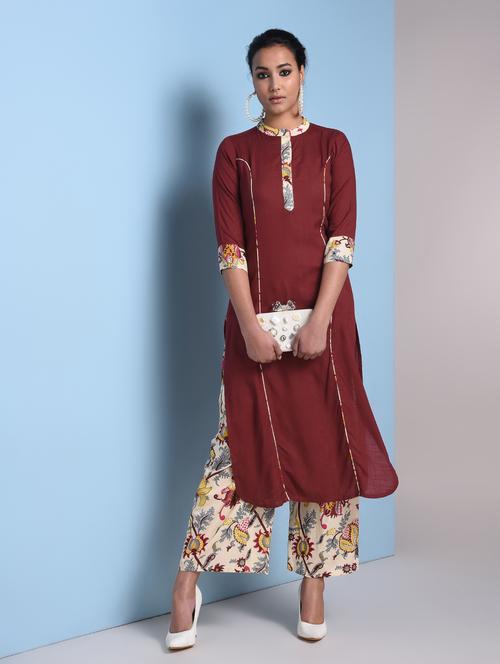 solid kurta palazzo set - 16904407 - Very Small Image - 1