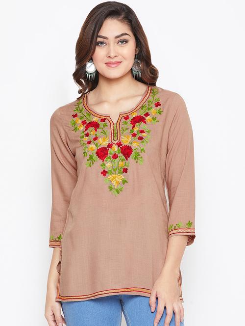 notch neck embroidered detail tunic - 16904637 - Very Small Image - 1