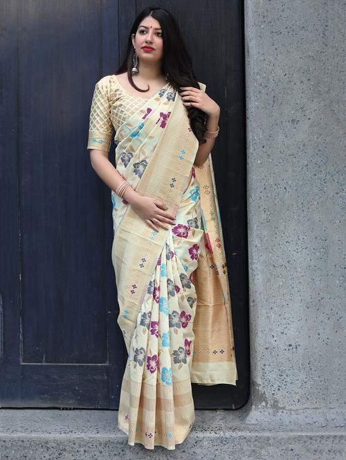 floral printed woven saree with blouse - 16905952 - Very Small Image - 1