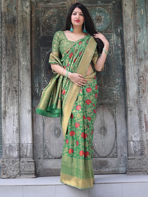 floral woven saree with blouse - 16905956 - Very Small Image - 1